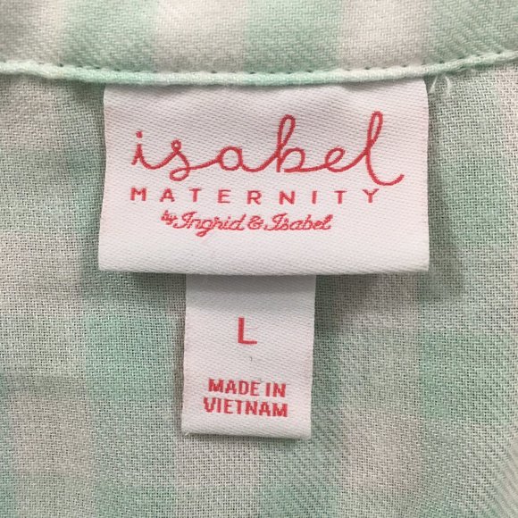 Isabel Maternity Top L Green & White Checked Cotton Blend Long Sleeve Pullover - Picture 5 of 8
